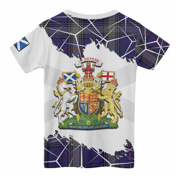 Kinnaird Tartan Kid T-shirt with Family Crest and Lion Rampant Grunge Style