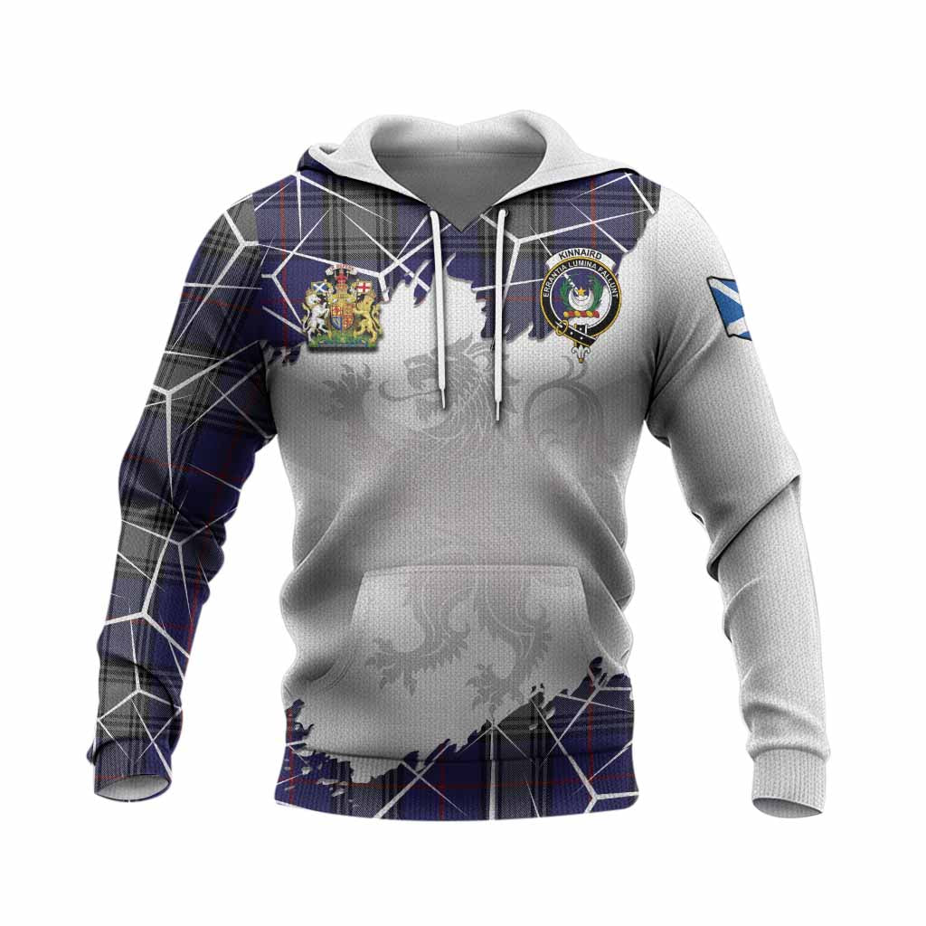 Kinnaird Tartan Knitted Hoodie with Family Crest and Lion Rampant Grunge Style