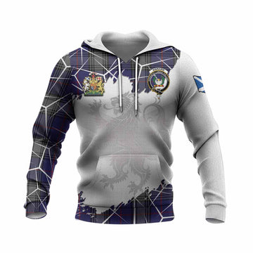 Kinnaird Tartan Knitted Hoodie with Family Crest and Lion Rampant Grunge Style