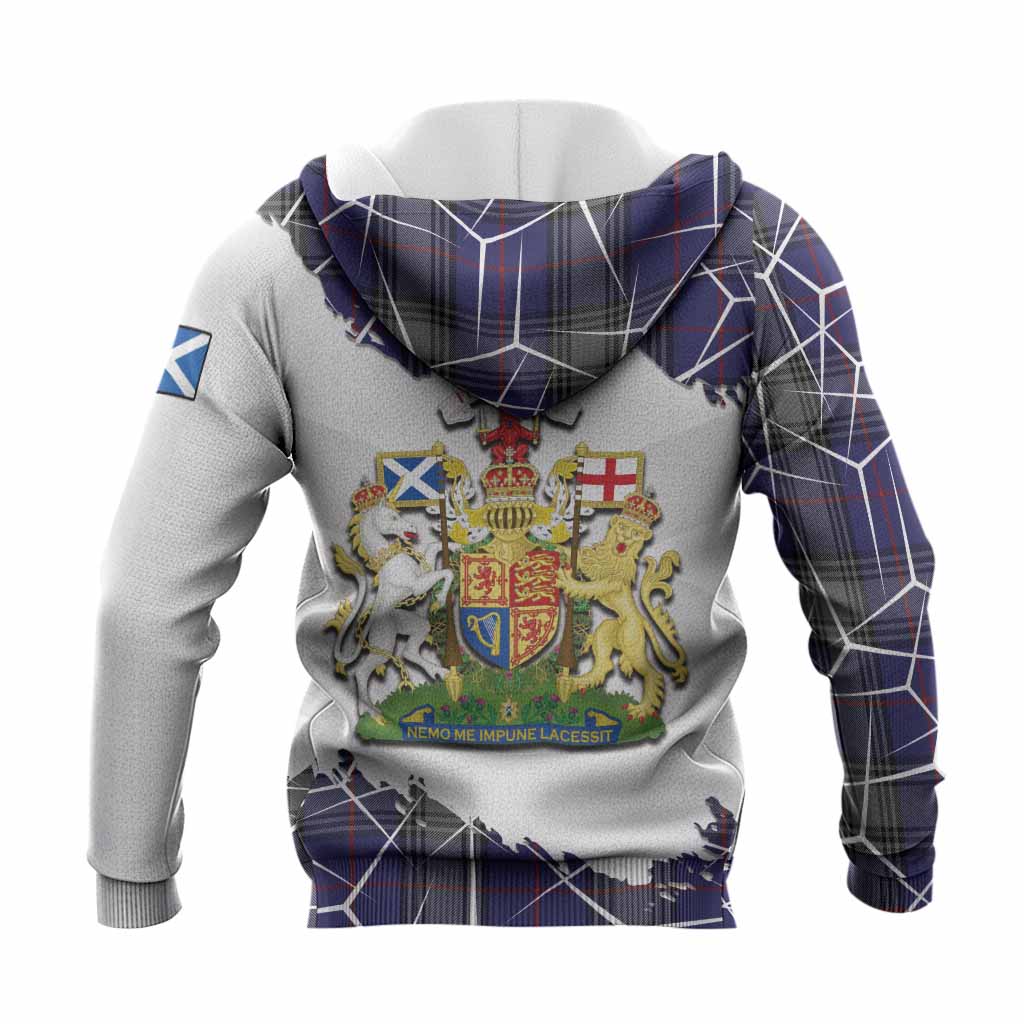 Kinnaird Tartan Knitted Hoodie with Family Crest and Lion Rampant Grunge Style