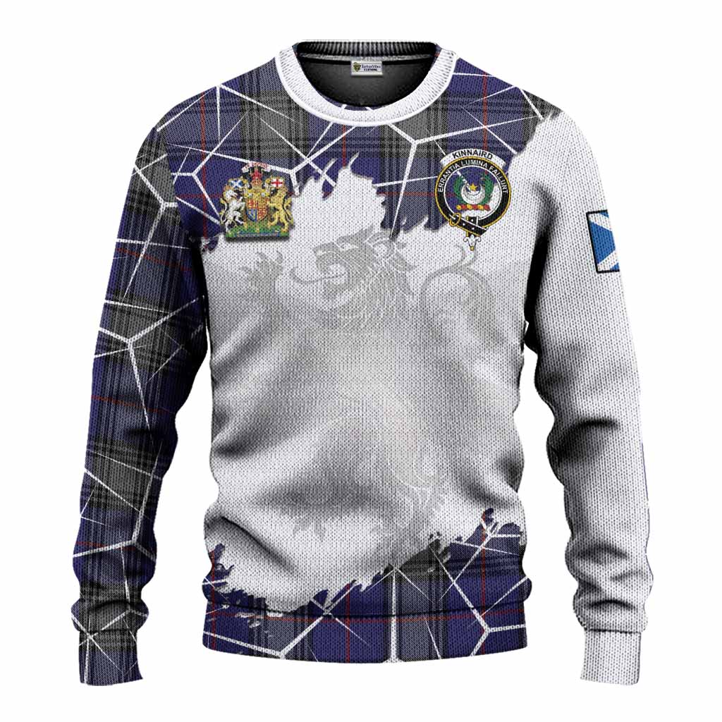 Kinnaird Tartan Knitted Sweater with Family Crest and Lion Rampant Grunge Style