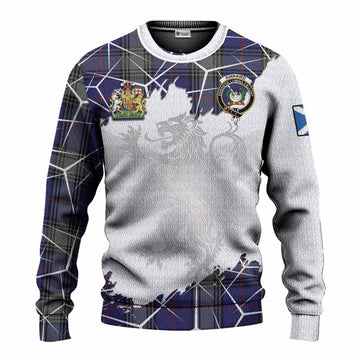 Kinnaird Tartan Knitted Sweater with Family Crest and Lion Rampant Grunge Style