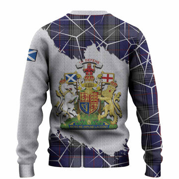 Kinnaird Tartan Knitted Sweater with Family Crest and Lion Rampant Grunge Style
