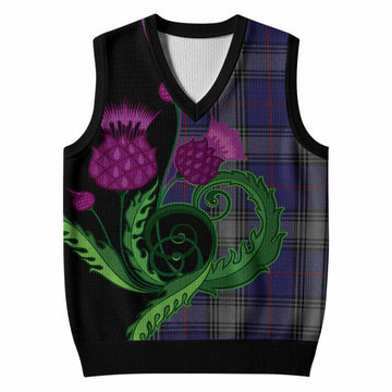 Kinnaird Tartan Knitted V-Neck Vest Traditional Scottish Thistle