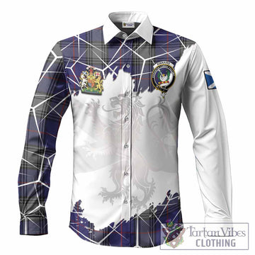 Kinnaird Tartan Long Sleeve Button Shirts with Family Crest and Lion Rampant Grunge Style