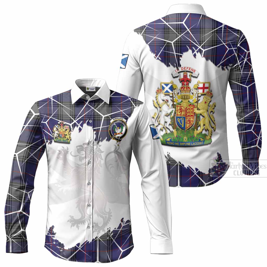 Kinnaird Tartan Long Sleeve Button Shirts with Family Crest and Lion Rampant Grunge Style