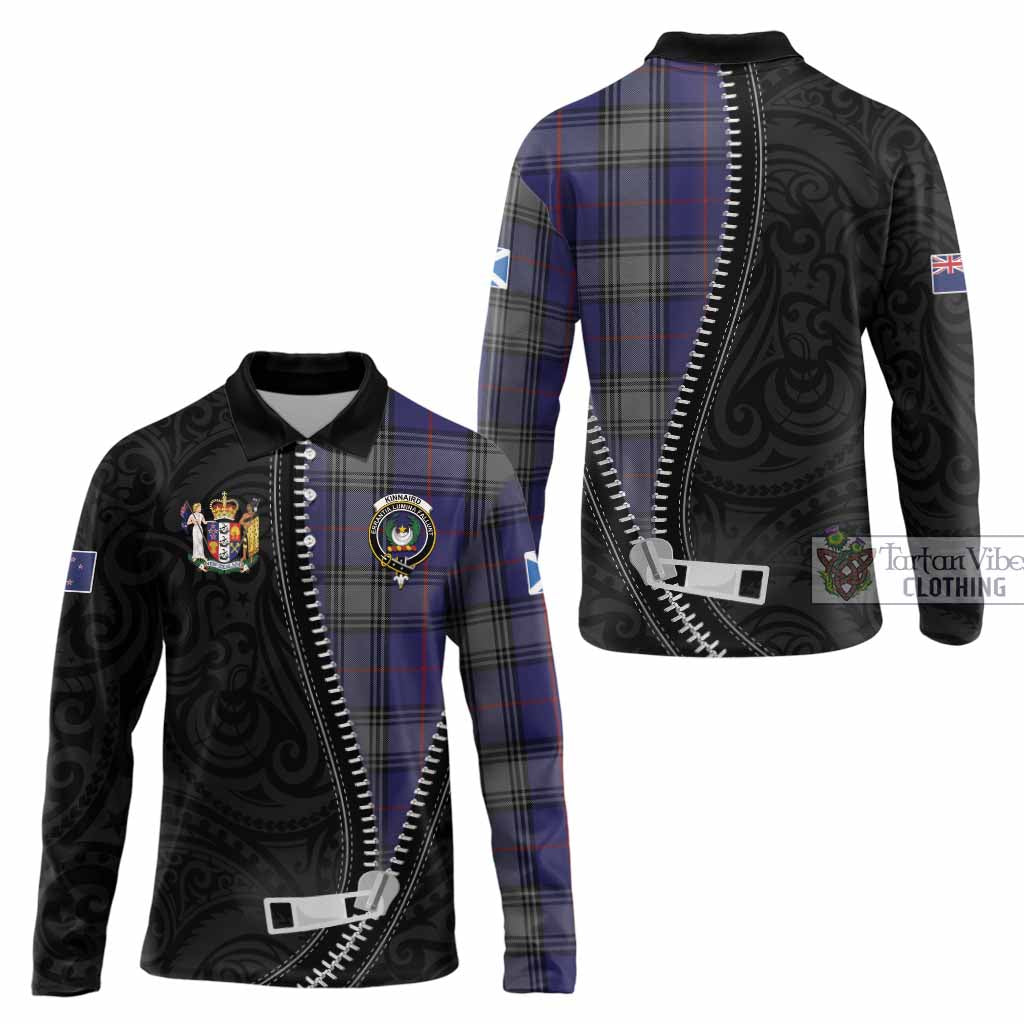 Kinnaird Tartan Long Sleeve Polo Shirt New Zealand Pattern Unique Zipper Stylized