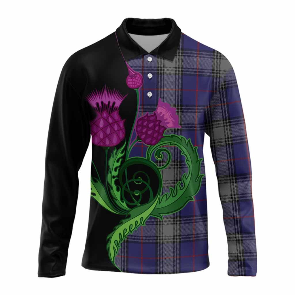 Kinnaird Tartan Long Sleeve Polo Shirt Traditional Scottish Thistle