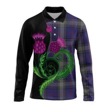 Kinnaird Tartan Long Sleeve Polo Shirt Traditional Scottish Thistle