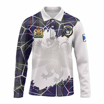Kinnaird Tartan Long Sleeve Polo Shirt with Family Crest and Lion Rampant Grunge Style