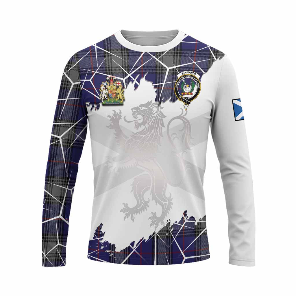 Kinnaird Tartan Long Sleeve T-Shirt with Family Crest and Lion Rampant Grunge Style