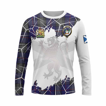 Kinnaird Tartan Long Sleeve T-Shirt with Family Crest and Lion Rampant Grunge Style