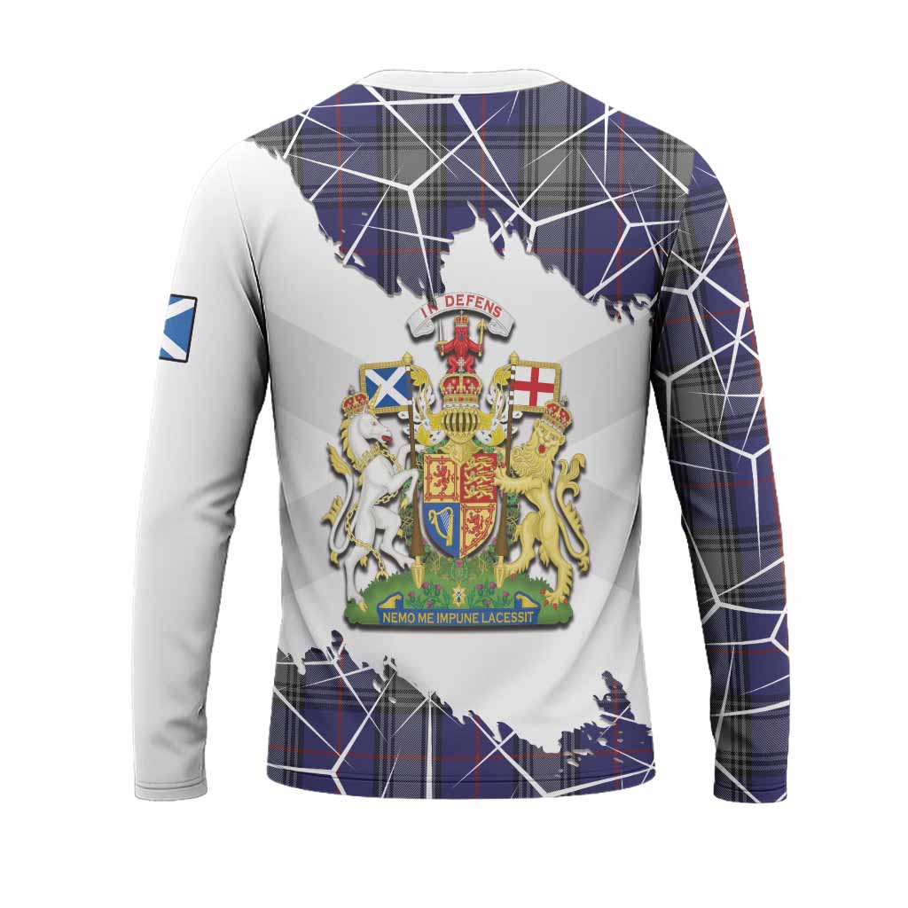 Kinnaird Tartan Long Sleeve T-Shirt with Family Crest and Lion Rampant Grunge Style