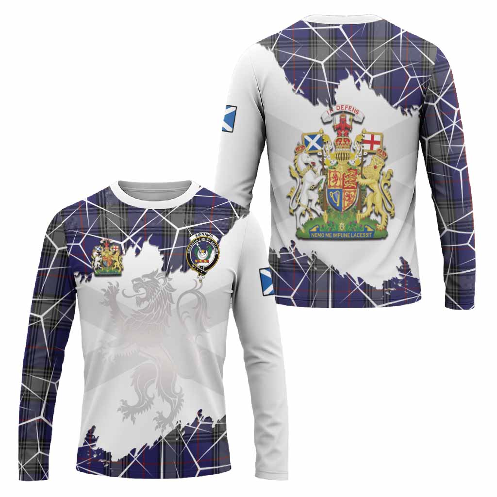 Kinnaird Tartan Long Sleeve T-Shirt with Family Crest and Lion Rampant Grunge Style