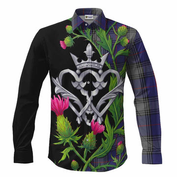 Kinnaird Tartan Luckenbooth Long Sleeve Button Shirts Silver Heart Crown Thistle Floral