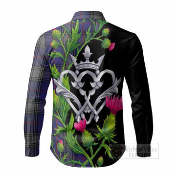 Kinnaird Tartan Luckenbooth Long Sleeve Button Shirts Silver Heart Crown Thistle Floral