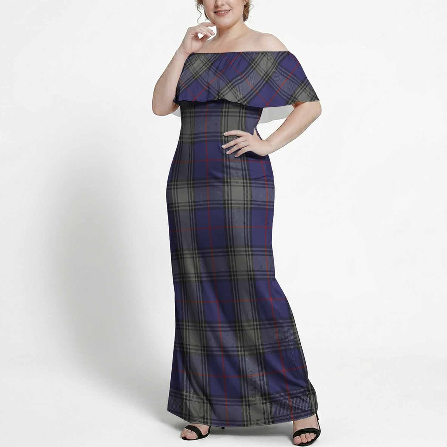 Kinnaird Tartan Off Shoulder Ruffle Maxi Dress