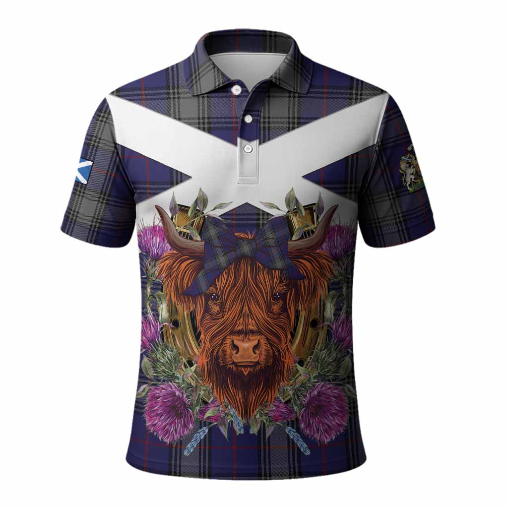 Kinnaird Tartan Polo Shirt Scottish Thistle Heilan Coo