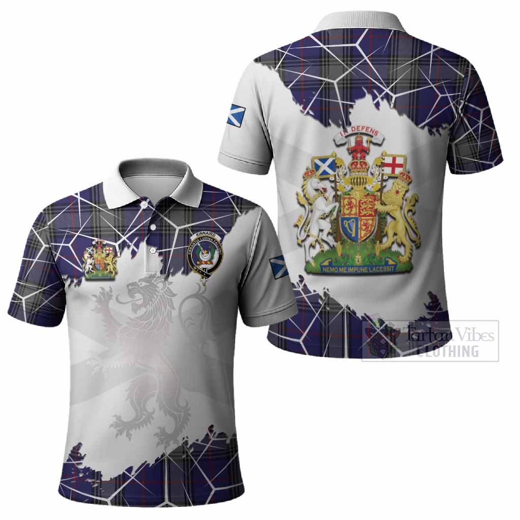 Kinnaird Tartan Polo Shirt with Family Crest and Lion Rampant Grunge Style