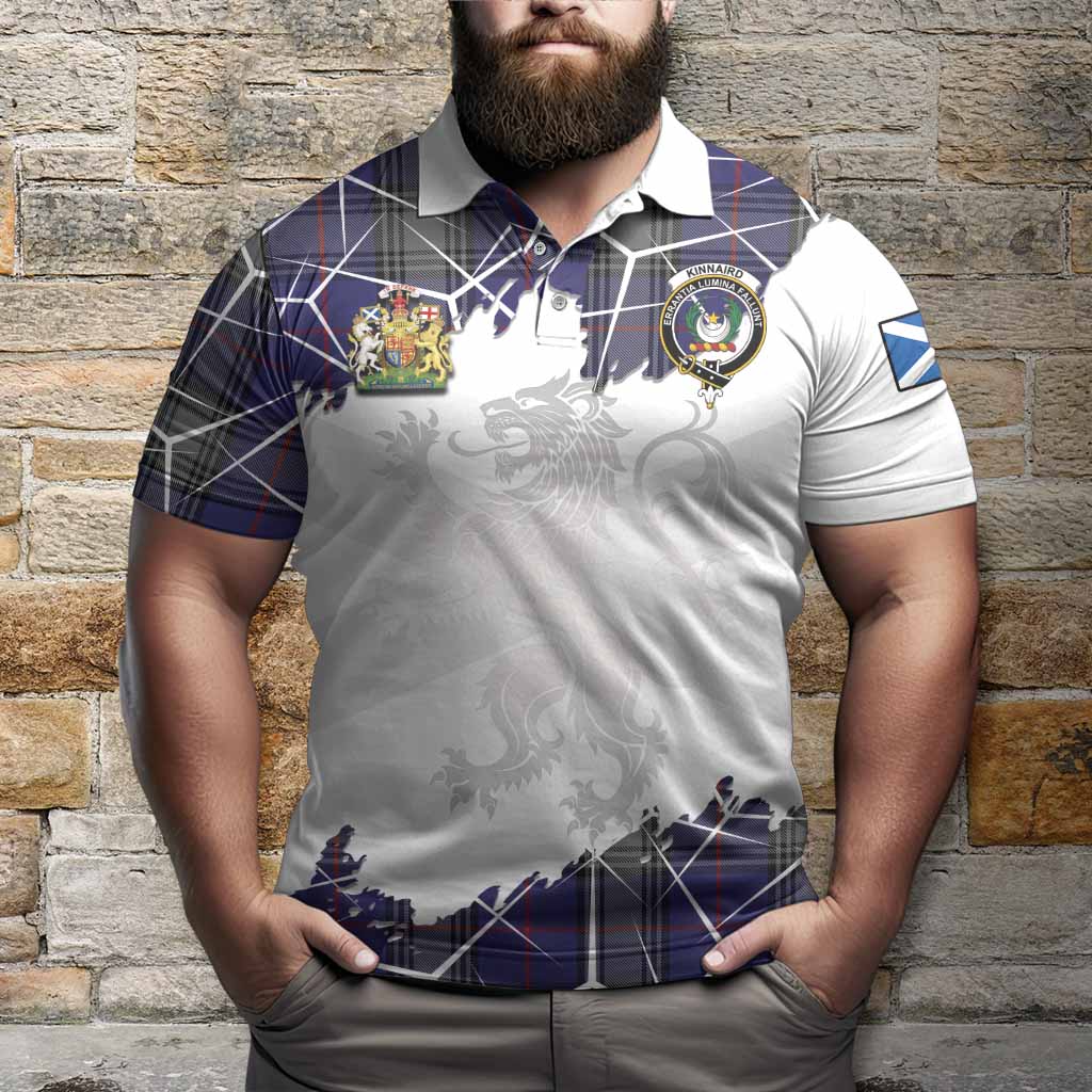 Kinnaird Tartan Polo Shirt with Family Crest and Lion Rampant Grunge Style
