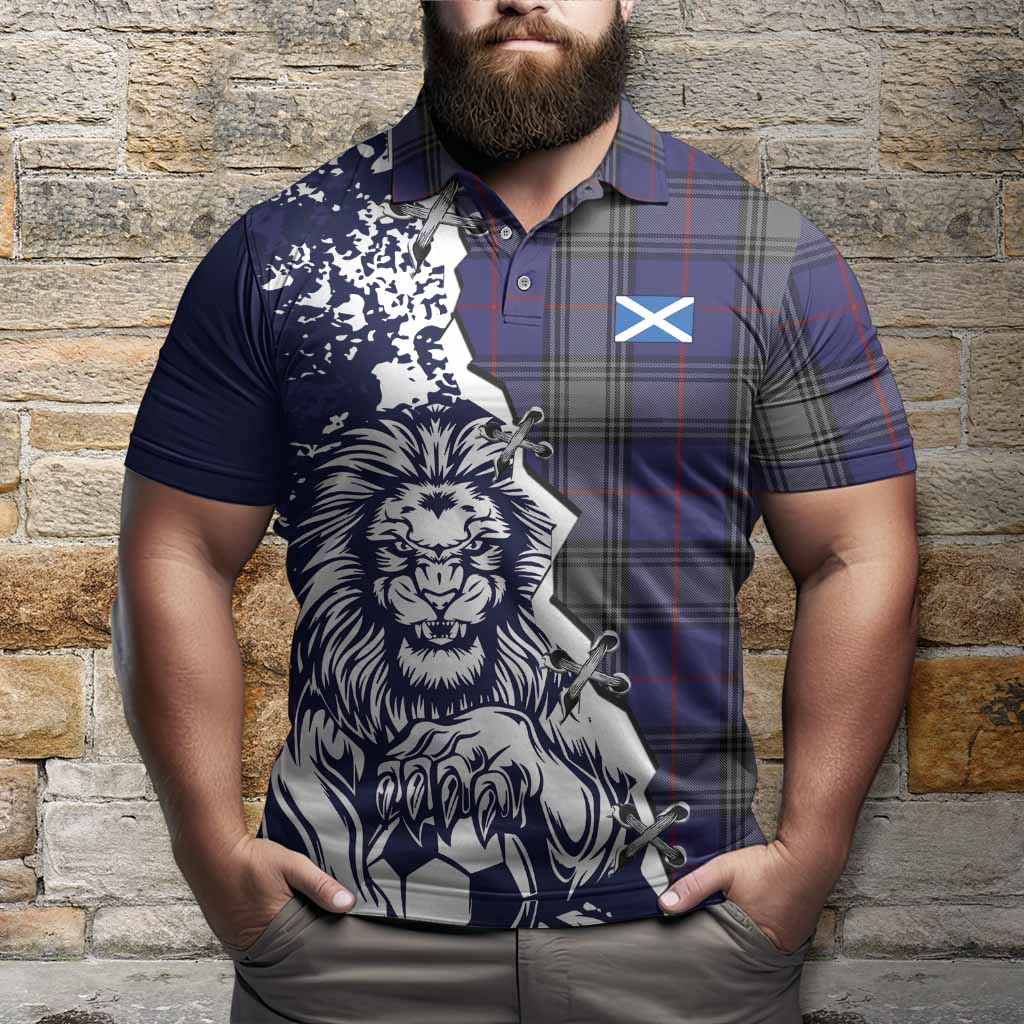 Kinnaird Tartan Scottish Polo Shirt Angry Lion With Soccer Ball Style