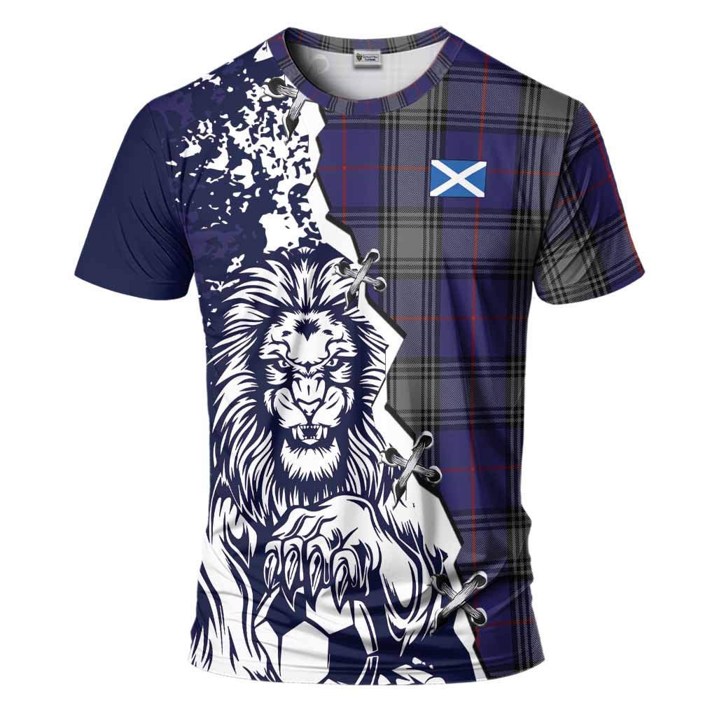 Kinnaird Tartan Scottish T-Shirt Angry Lion With Soccer Ball Style