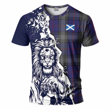 Kinnaird Tartan Scottish T-Shirt Angry Lion With Soccer Ball Style