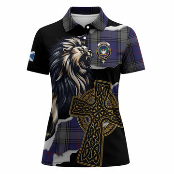 Kinnaird Tartan Scottish Women Polo Shirt Lion Celtic Heritage