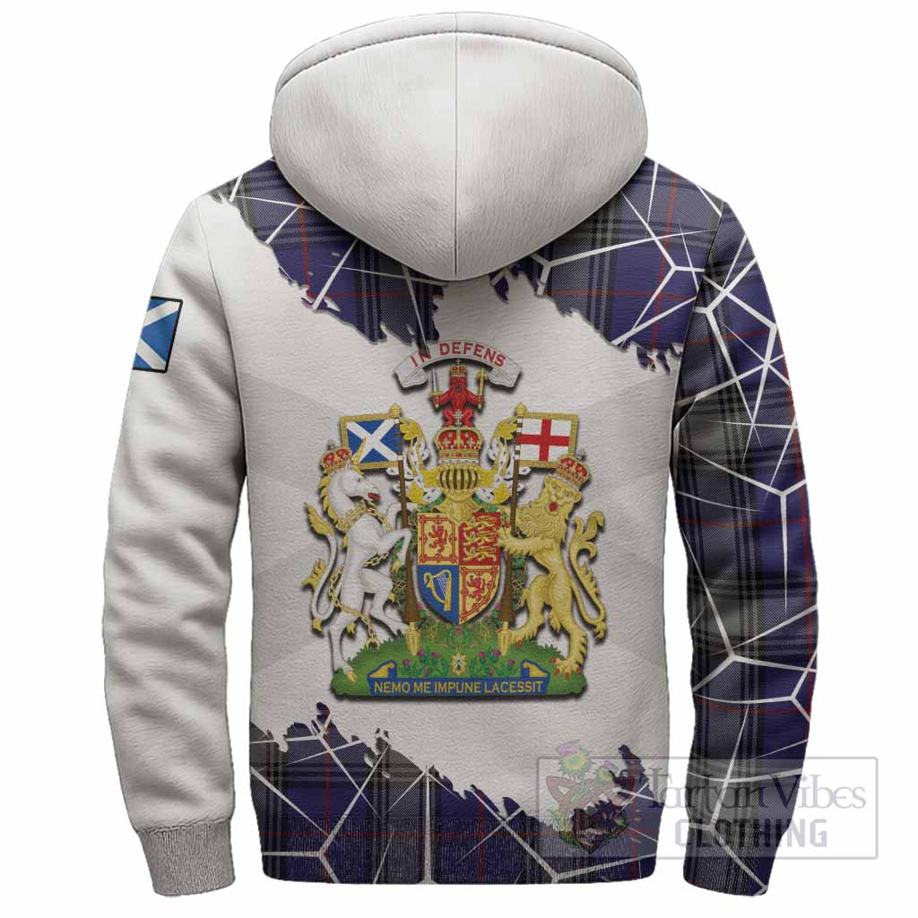 Kinnaird Tartan Sherpa Hoodie with Family Crest and Lion Rampant Grunge Style
