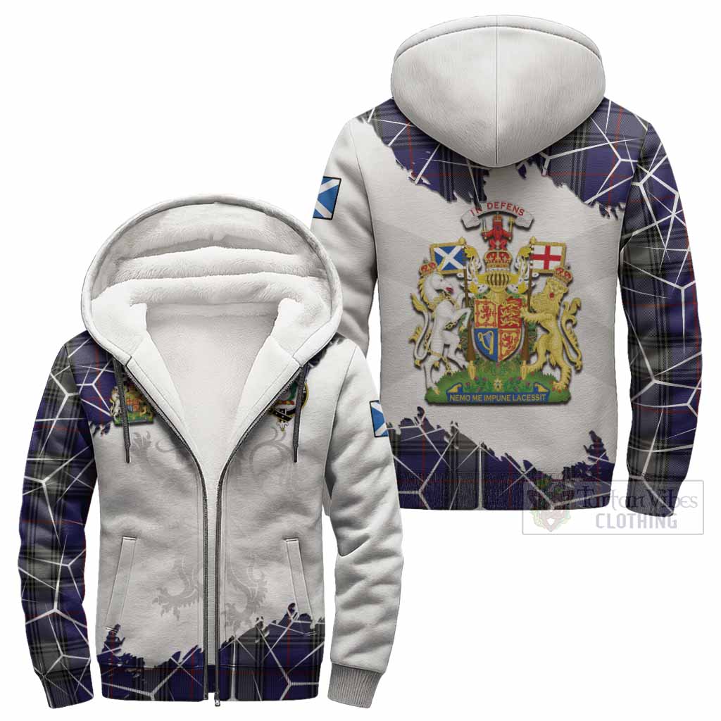 Kinnaird Tartan Sherpa Hoodie with Family Crest and Lion Rampant Grunge Style