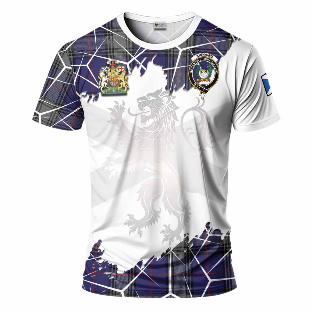 Kinnaird Tartan T-Shirt with Family Crest and Lion Rampant Grunge Style