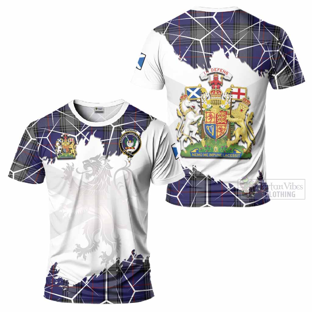 Kinnaird Tartan T-Shirt with Family Crest and Lion Rampant Grunge Style