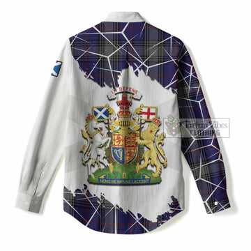 Kinnaird Tartan Women Casual Shirt with Family Crest and Lion Rampant Grunge Style
