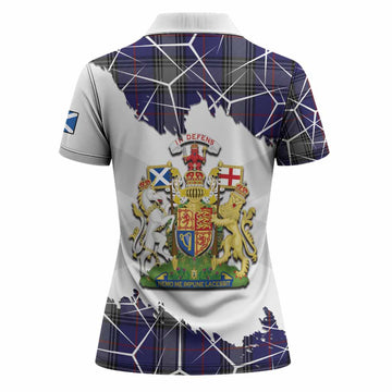 Kinnaird Tartan Women Polo Shirt with Family Crest and Lion Rampant Grunge Style