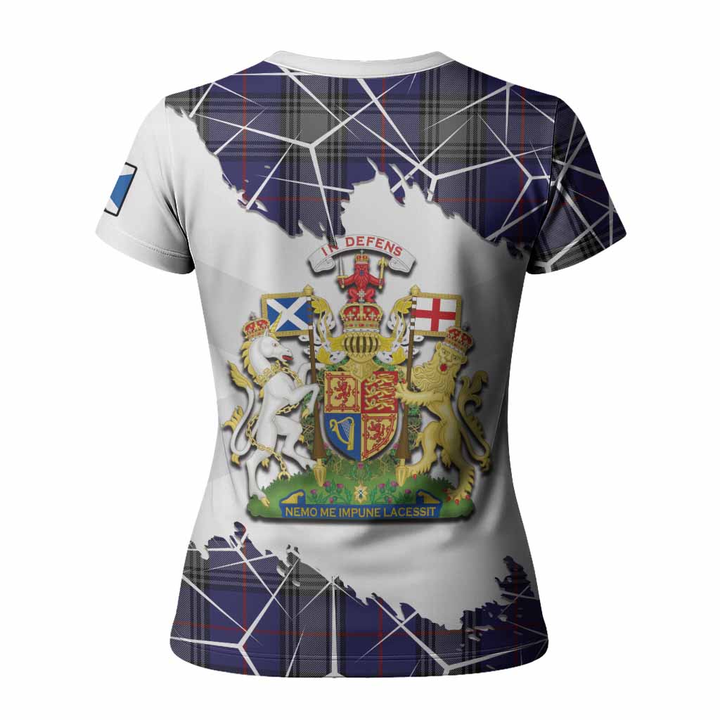Kinnaird Tartan Women T shirt with Family Crest and Lion Rampant Grunge Style