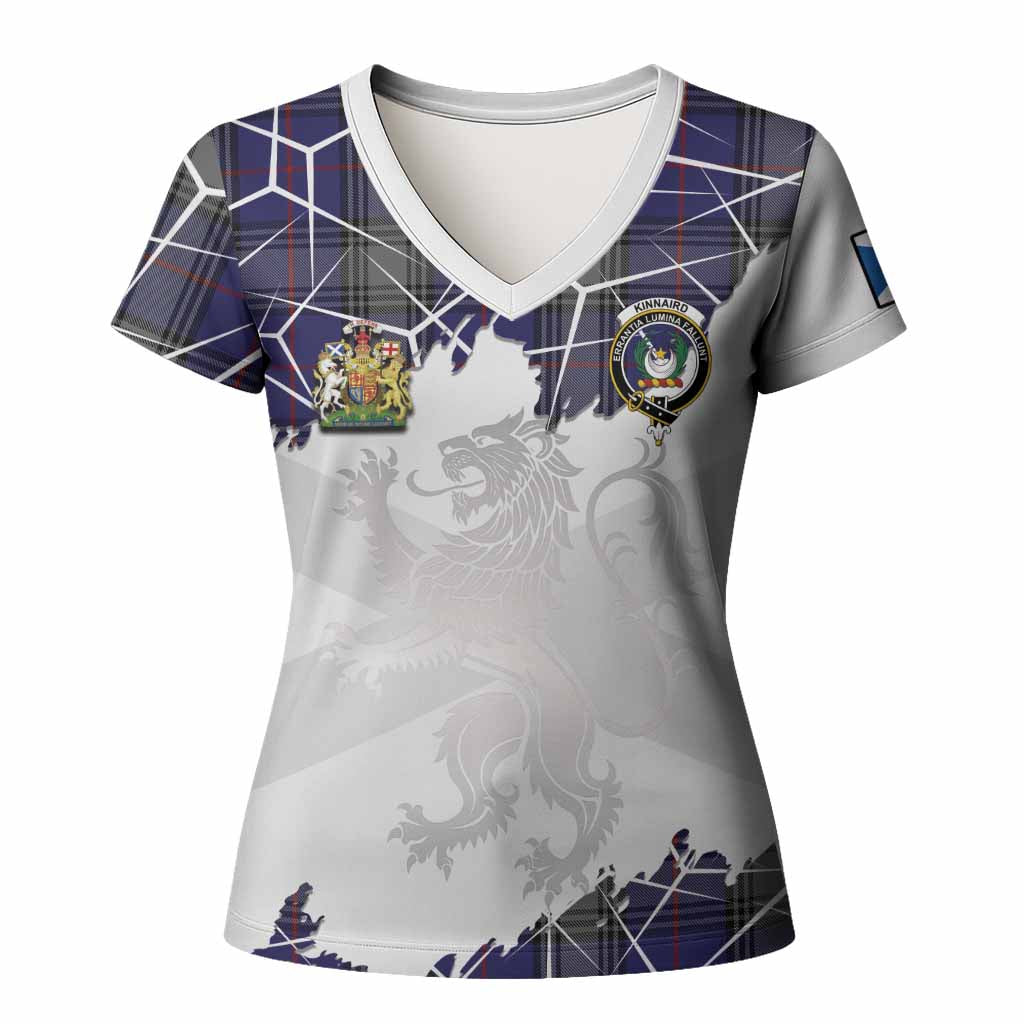 Kinnaird Tartan Women T shirt with Family Crest and Lion Rampant Grunge Style
