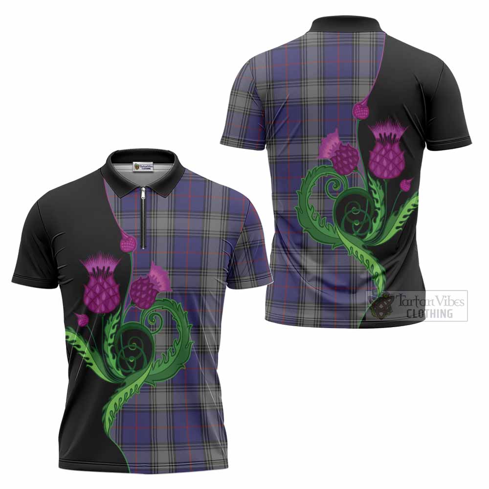 Kinnaird Tartan Zipper Polo Shirt Traditional Scottish Thistle