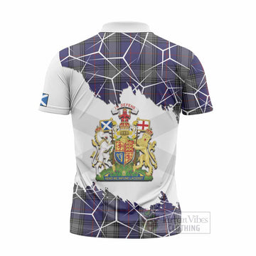 Kinnaird Tartan Zipper Polo Shirt with Family Crest and Lion Rampant Grunge Style