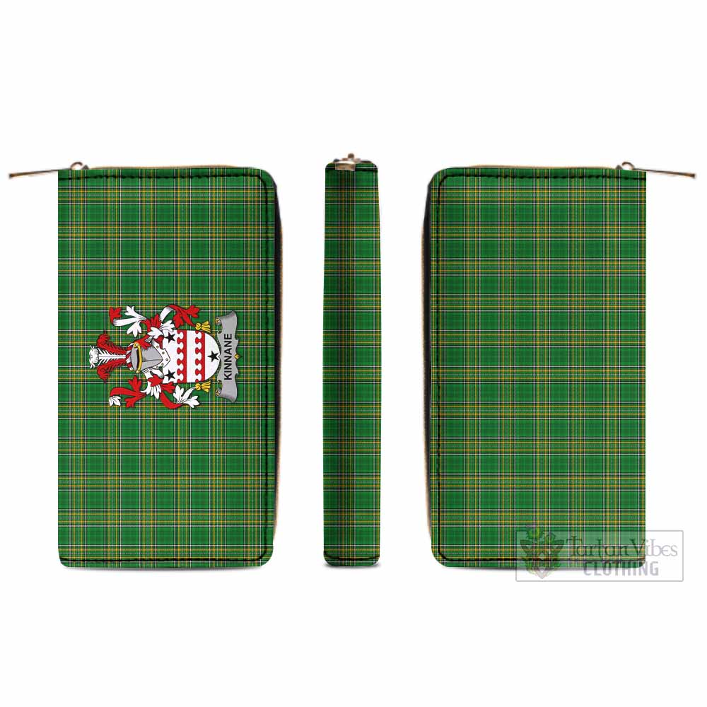 Tartan Vibes Clothing Kinnane Irish Clan Tartan Women's Leather Wallet with Coat of Arms