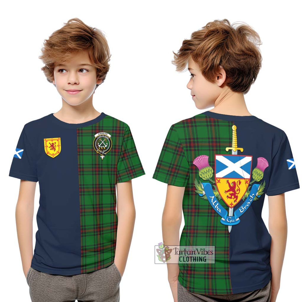 Tartan Vibes Clothing Kinnear Tartan Kid T-Shirt with Scottish Lion Royal Arm Half Style