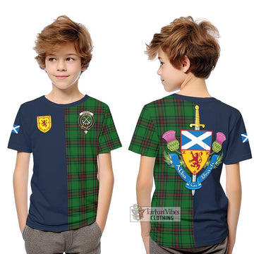Tartan Vibes Clothing Kinnear Tartan Kid T-Shirt with Scottish Lion Royal Arm Half Style