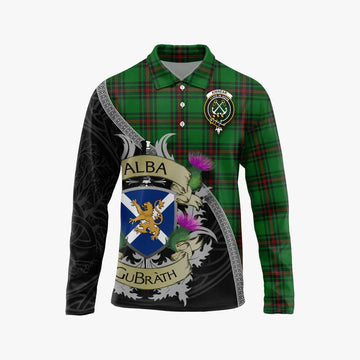 Tartan Vibes Clothing Kinnear Tartan Family Crest Long Sleeve Polo Shirt Lion Rampant Royal Thistle Shield Celtic Inspired