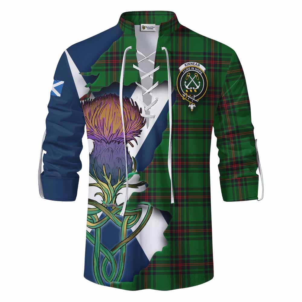 Tartan Vibes Clothing Kinnear Tartan Family Crest Ghillie Kilt Shirt Scottish Thistle Celtic Inspired