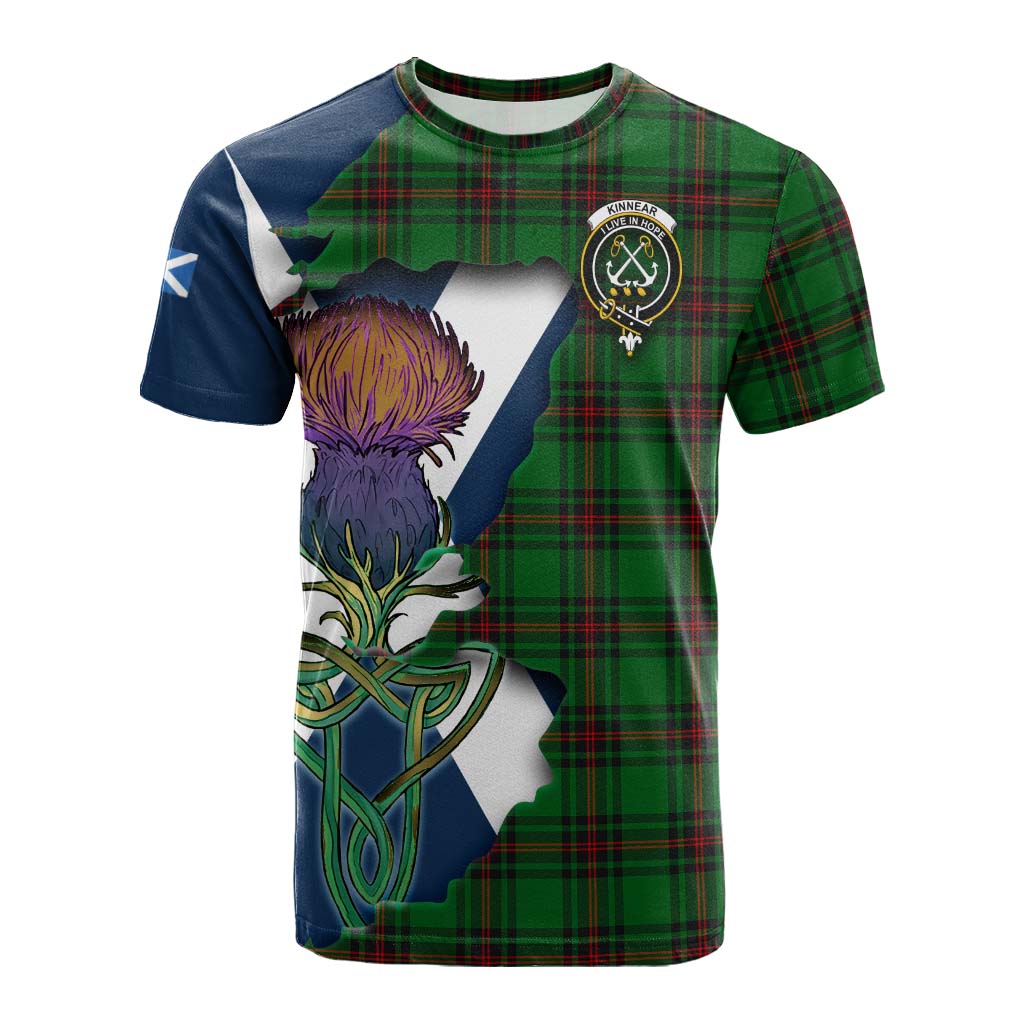 Tartan Vibes Clothing Kinnear Tartan Family Crest Cotton T-shirt Scottish Thistle Celtic Inspired