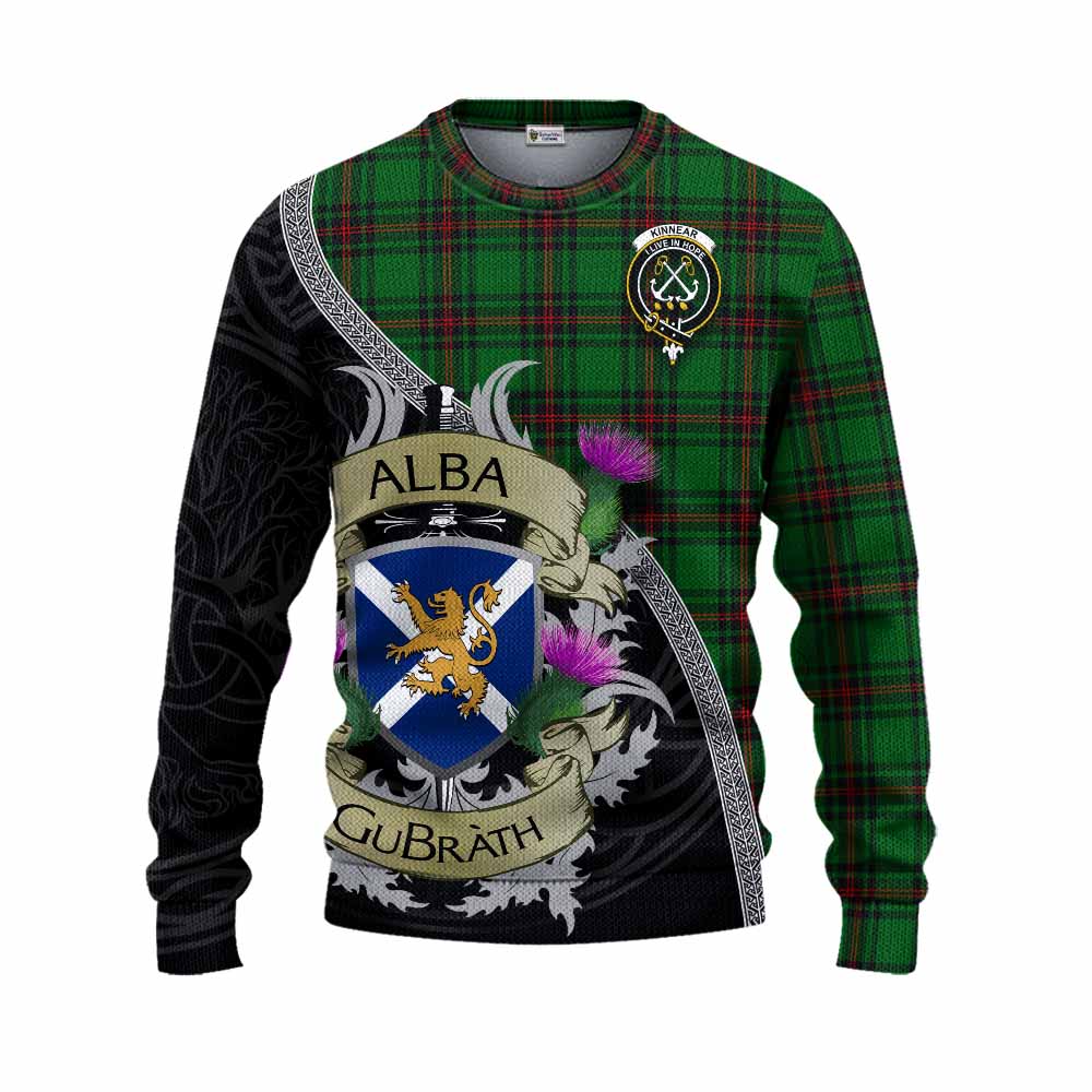 Tartan Vibes Clothing Kinnear Tartan Family Crest Knitted Sweater Lion Rampant Royal Thistle Shield Celtic Inspired