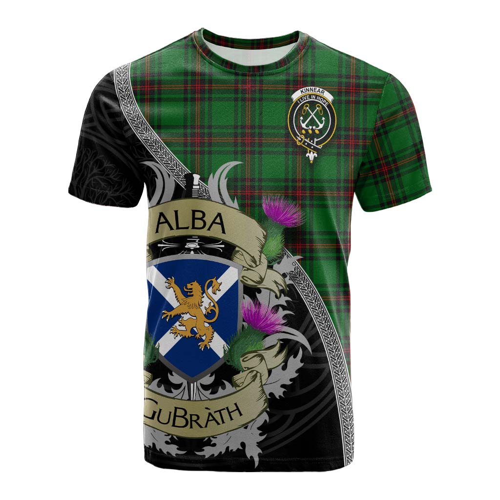 Tartan Vibes Clothing Kinnear Tartan Family Crest Cotton T-shirt Lion Rampant Royal Thistle Shield Celtic Inspired