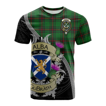 Kinnear Tartan Family Crest Cotton T-shirt Lion Rampant Royal Thistle Shield Celtic Inspired