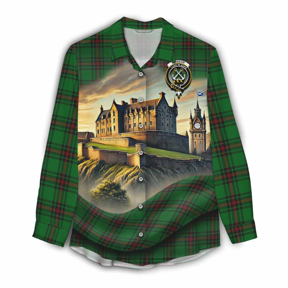 Tartan Vibes Clothing Kinnear Tartan Family Crest Women's Casual Shirt with Scottish Ancient Castle Style