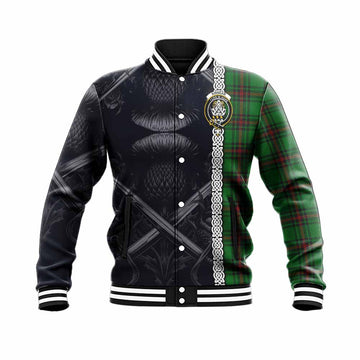 Tartan Vibes Clothing Kinnear Tartan Baseball Jacket with Family Crest Cross Sword Thistle Celtic Vibes