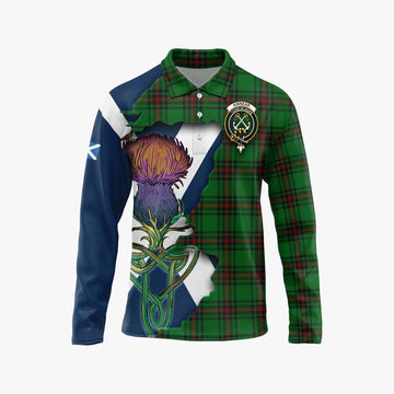 Tartan Vibes Clothing Kinnear Tartan Family Crest Long Sleeve Polo Shirt Scottish Thistle Celtic Inspired